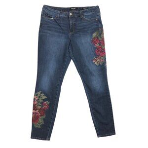 Nine West Gramercy Skinny Jeans Womens 12 Cropped Embroidery Floral Stretch Stra